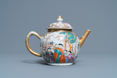 A Chinese famille rose 'mandarin' teapot and cover, Qianlong