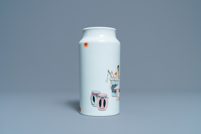A Chinese famille rose vase with ladies in an interior, Republic