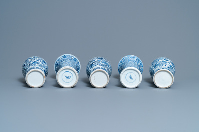 A Chinese blue and white five-piece garniture with floral design, Kangxi
