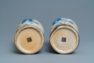 A pair of Chinese Nanking crackle-glazed vases with Li Tieguai, 19th C.