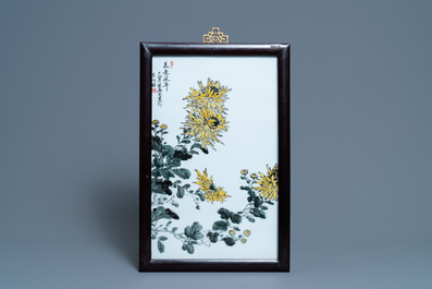 Three Chinese plaques with floral design, 20th C.