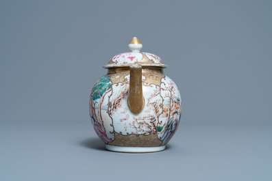 A Chinese famille rose 'mandarin' teapot and cover, Qianlong