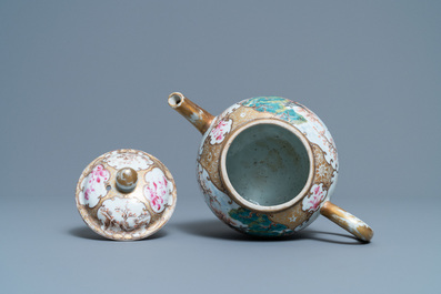 A Chinese famille rose 'mandarin' teapot and cover, Qianlong