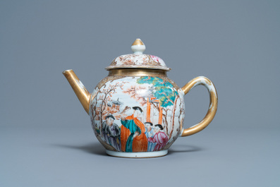 A Chinese famille rose 'mandarin' teapot and cover, Qianlong