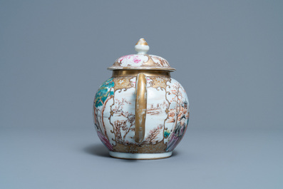 A Chinese famille rose 'mandarin' teapot and cover, Qianlong