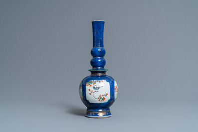 A Chinese famille verte powder blue-ground vase, Kangxi