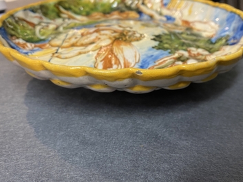 A polychrome Italian maiolica 'Venus and Satyre' crespina, Urbino, 16th C.