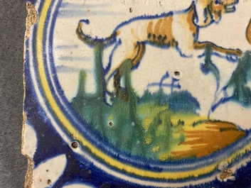 Nine polychrome maiolica medallion tiles, Antwerp or Middelburg, 2nd half 16th C.