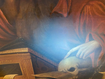 Vlaamse school, navolger van Joos van Cleve (ca. 1485-1540), olie op paneel, 16/17e eeuw: Hi&euml;ronymus in zijn studiekamer