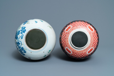 A Chinese doucai jar and an iron-red black-ground jar, 19th C.
