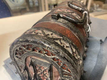 A partly red painted cast iron casket, France, 15th C.