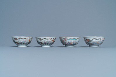 Four Chinese famille rose 'spring festival' bowls, 19th C.