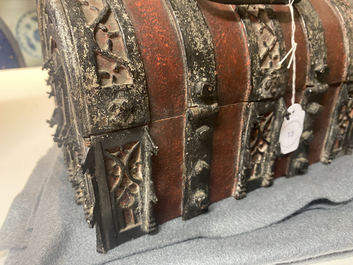 A partly red painted cast iron casket, France, 15th C.