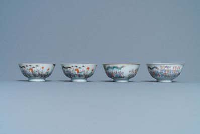 Four Chinese famille rose 'spring festival' bowls, 19th C.