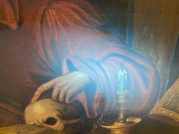Vlaamse school, navolger van Joos van Cleve (ca. 1485-1540), olie op paneel, 16/17e eeuw: Hi&euml;ronymus in zijn studiekamer