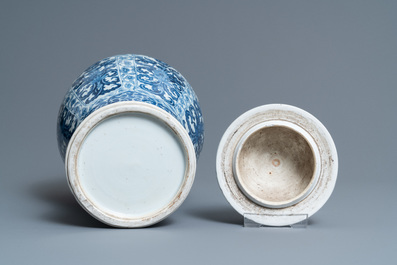 A Chinese blue and white vase and cover with floral design, Kangxi
