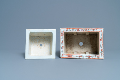 Two Chinese famille rose and iron-red jardini&egrave;res with Buddhist lions and birds among blossoms, 19th C.