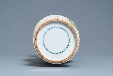 A Chinese famille verte 'yenyen' 'rice production' vase and a large blue and white 'peacock' dish, 19th C.