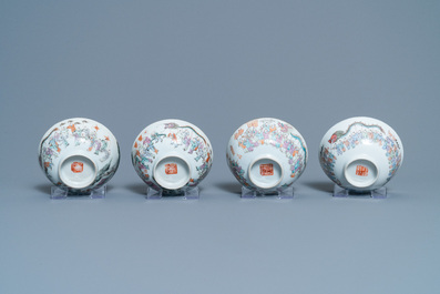 Four Chinese famille rose 'spring festival' bowls, 19th C.