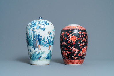 A Chinese doucai jar and an iron-red black-ground jar, 19th C.