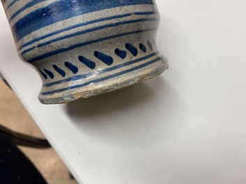 A blue and white maiolica albarello, Northern Netherlands, early 17th C.