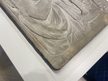 Italian school, 19th C., after Desiderio da Settignano (1430-1464): a marble bas-relief with a Virgin with Child