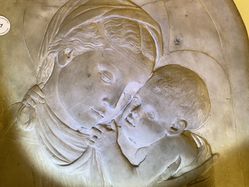 Italian school, 19th C., after Desiderio da Settignano (1430-1464): a marble bas-relief with a Virgin with Child