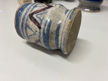 A small blue, white and manganese maiolica albarello, Antwerp or Northern Netherlands, 16/17th C.