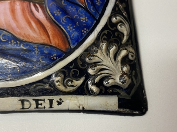 Een email plaquette met de Heilige Maagd en inscriptie 'Mater Dei', Limoges, Frankrijk, 1e helft 18e eeuw