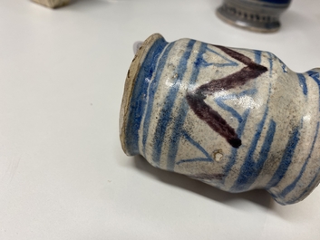 A small blue, white and manganese maiolica albarello, Antwerp or Northern Netherlands, 16/17th C.