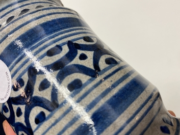 A blue and white maiolica albarello, Northern Netherlands, early 17th C.