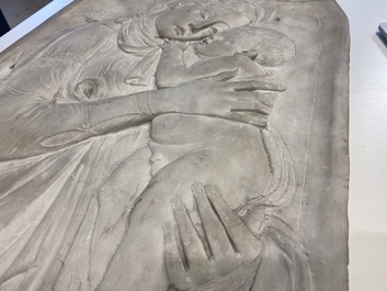 Italian school, 19th C., after Desiderio da Settignano (1430-1464): a marble bas-relief with a Virgin with Child