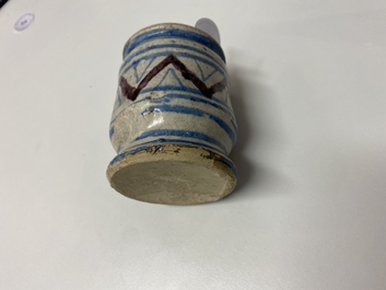 A small blue, white and manganese maiolica albarello, Antwerp or Northern Netherlands, 16/17th C.