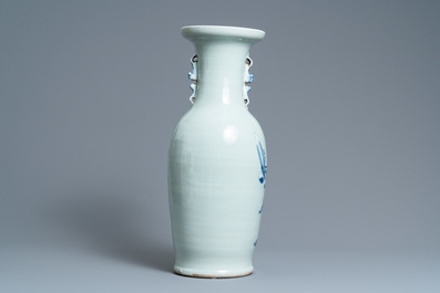 A Chinese blue and white celadon-ground vase, 19th C.