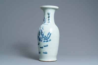 A Chinese blue and white celadon-ground vase, 19th C.