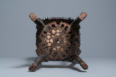 Two reticulated Chinese carved wooden stands, 19/20th C.