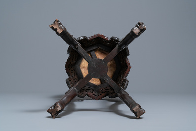 Two reticulated Chinese carved wooden stands, 19/20th C.