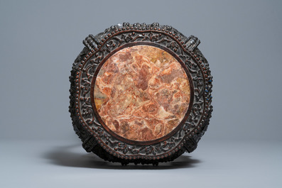 Two reticulated Chinese carved wooden stands, 19/20th C.