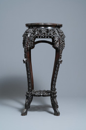 Two reticulated Chinese carved wooden stands, 19/20th C.