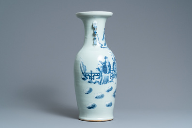A Chinese blue and white celadon-ground vase, 19th C.