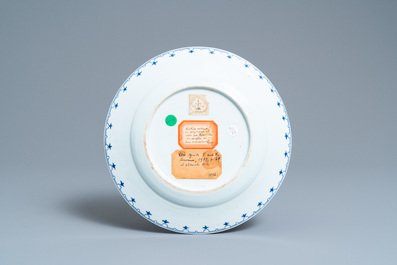 A Chinese blue and white 'arbor' dish after Cornelis Pronk, Qianlong