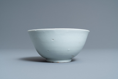 Een Chinese blauw-witte kom met mat-geglazuurde buitenkant, Fu merk, Ming