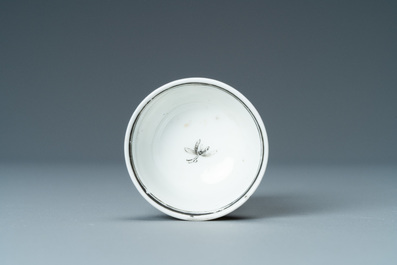 A rare Chinese famille rose miniature 'Leda and the swan' cup and saucer, Yongzheng/Qianlong