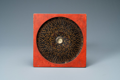 A Chinese lacquered and painted wooden 'Feng Shui' compass, various marks, 19th C.
