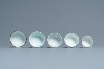 Five Chinese blue and white 'Bleu de Hue' cups for the Vietnamese market, 19th C.