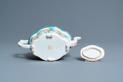 An unusual Chinese Canton famille verte teapot and cover, 19th C.