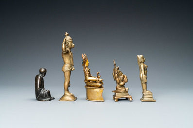 Cinq figures en bronze, Inde, Japon et Tibet, 19/20&egrave;me