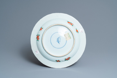 A Chinese famille verte dish with figures in a landscape, Kangxi