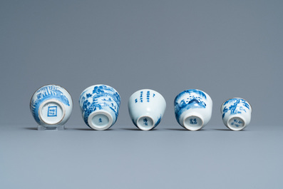 Five Chinese blue and white 'Bleu de Hue' cups for the Vietnamese market, 19th C.