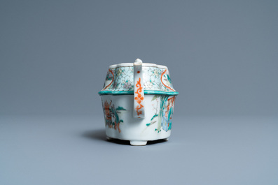 An unusual Chinese Canton famille verte teapot and cover, 19th C.